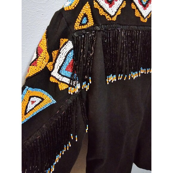 Stone River Western Wear Medium Beaded Fringe Black Snap Front Jacket - Picture 6 of 12